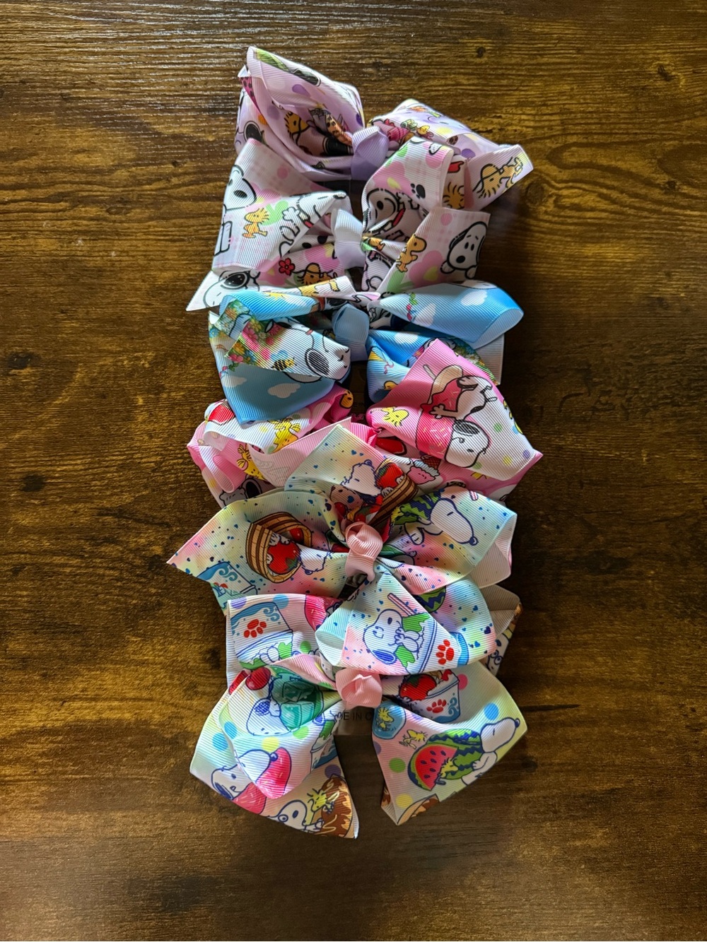 6 Pack Snoopy Kids Character Print Hair Bows - Pink & Blue